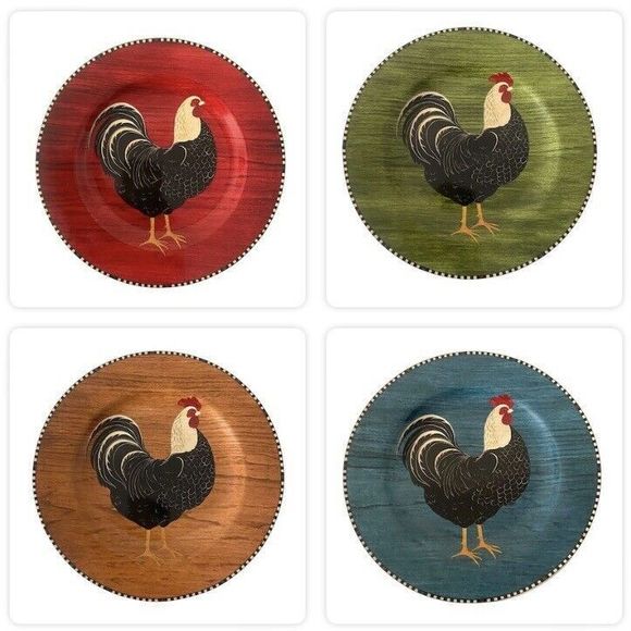 Set of 4 Sakura Warren Kimble 1999 Rooster Salad Dessert Plates Stoneware 8 1/4" - Picture 1 of 10